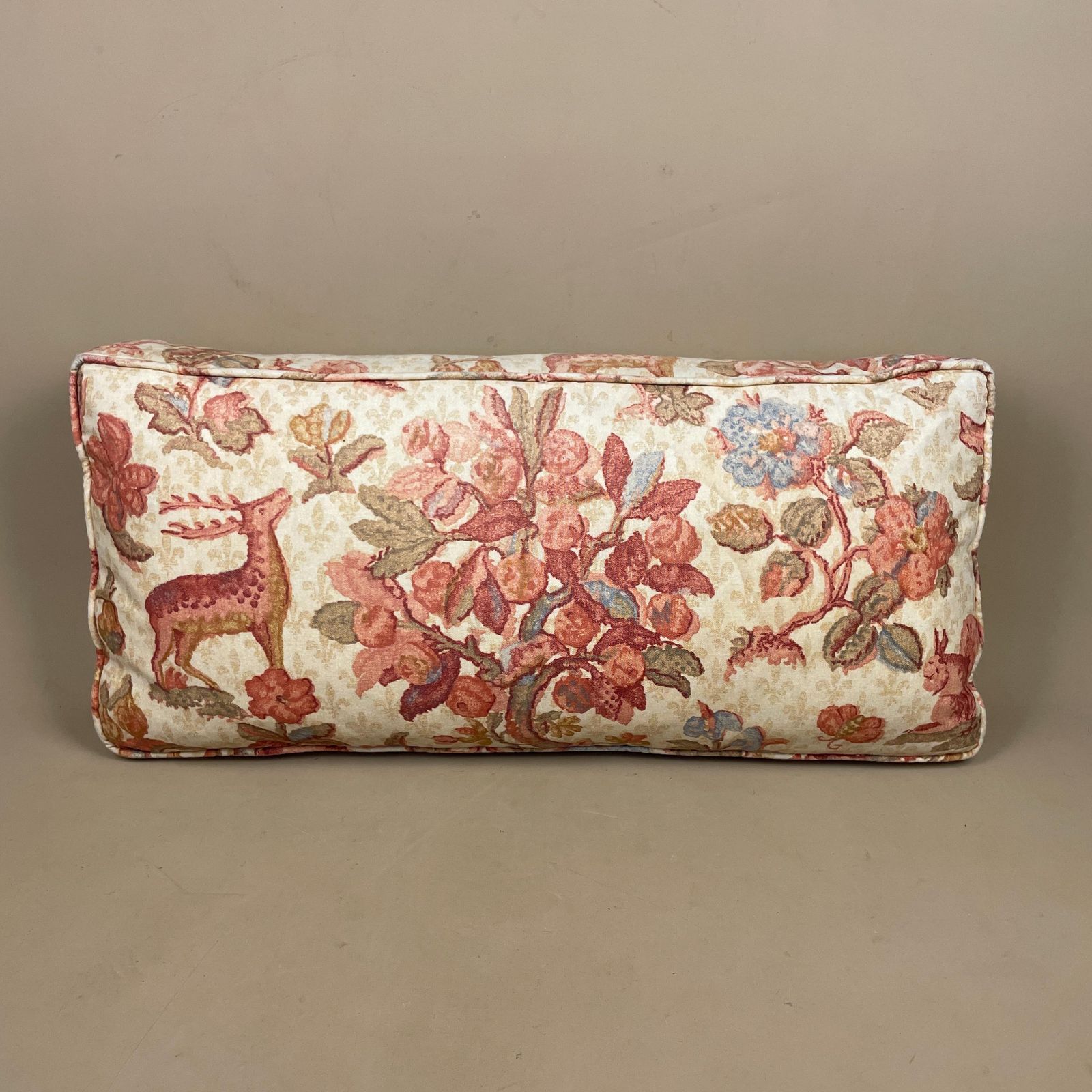 Floral Feather Cushion Pillow Vintage Rectangular Printed Cotton Long Seat Throw Pillow Handmade Decorative Sofa Accent Piped Edge photo vintage