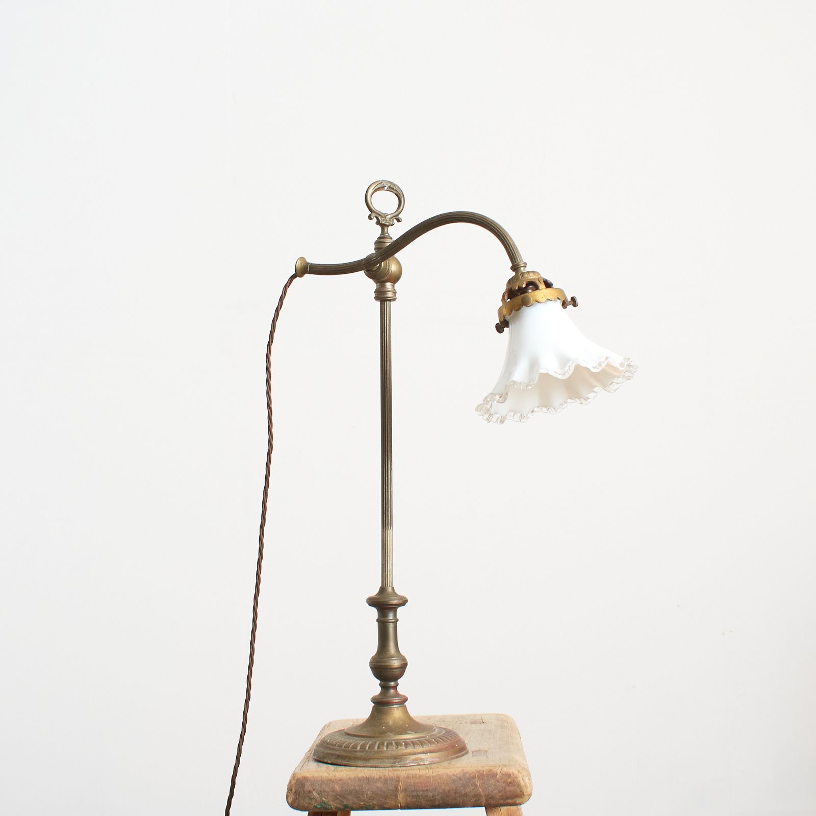 French Antique Brass Rise And Fall Pump Desk Lamp – B