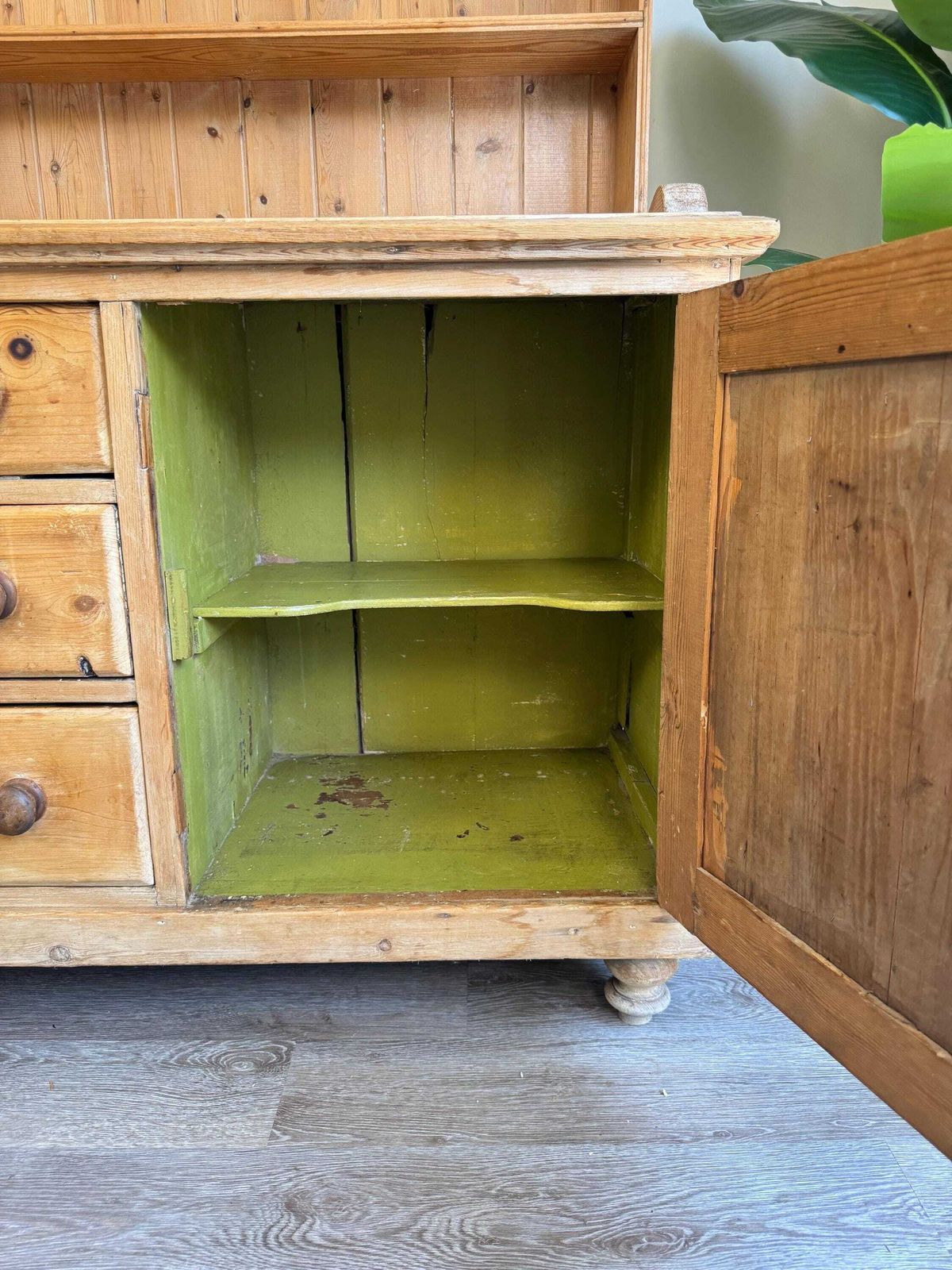 Antique Pine Dresser Sideboard With Shelving And Drawers – Rustic Farmhouse Cabinet photo buy