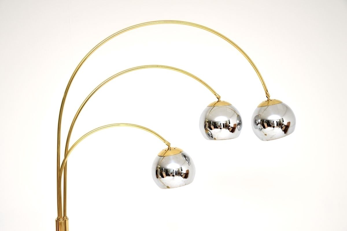 Vintage Italian Brass And Chrome Arc Floor Lamp photo vinterior
