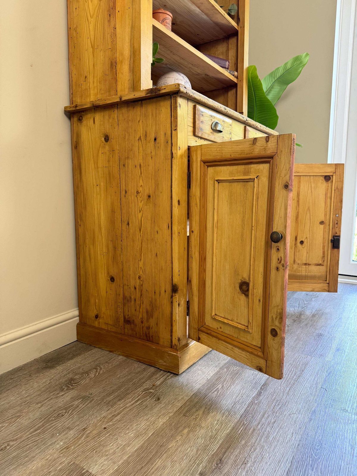 Antique Pine Dresser Sideboard With Shelving And Drawers – Rustic Farmhouse Cabinet Pantry photo buy
