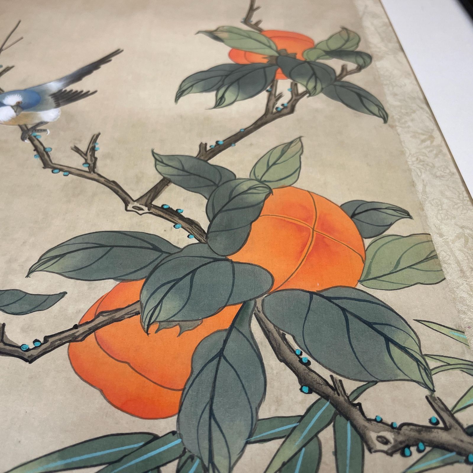 Silk Oriental Bird Picture Peach Blossom Wall Art Black Frame Vintage Asian Style Framed photo Art