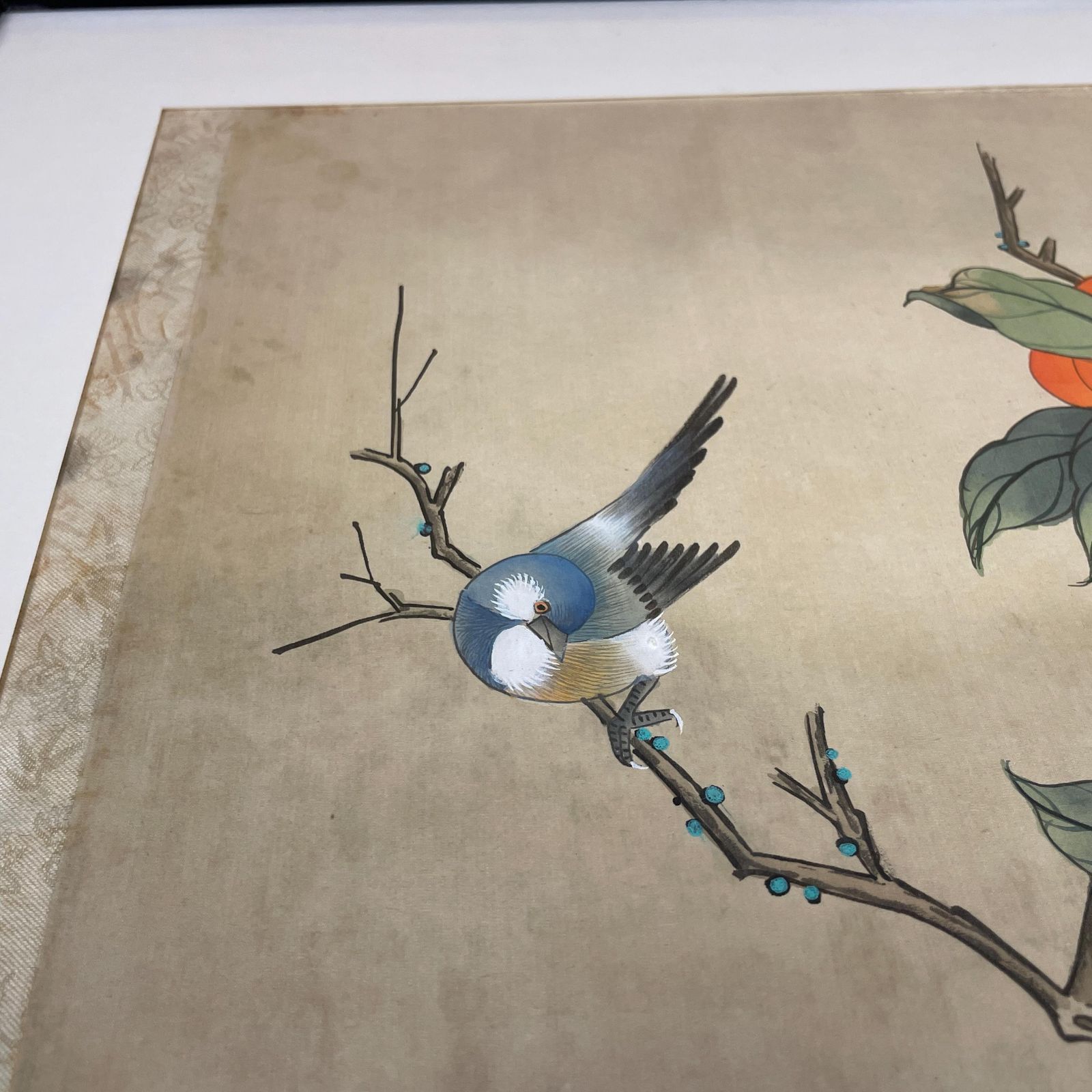 Silk Oriental Bird Picture Peach Blossom Wall Art Black Frame Vintage Asian Style Framed photo 85.0