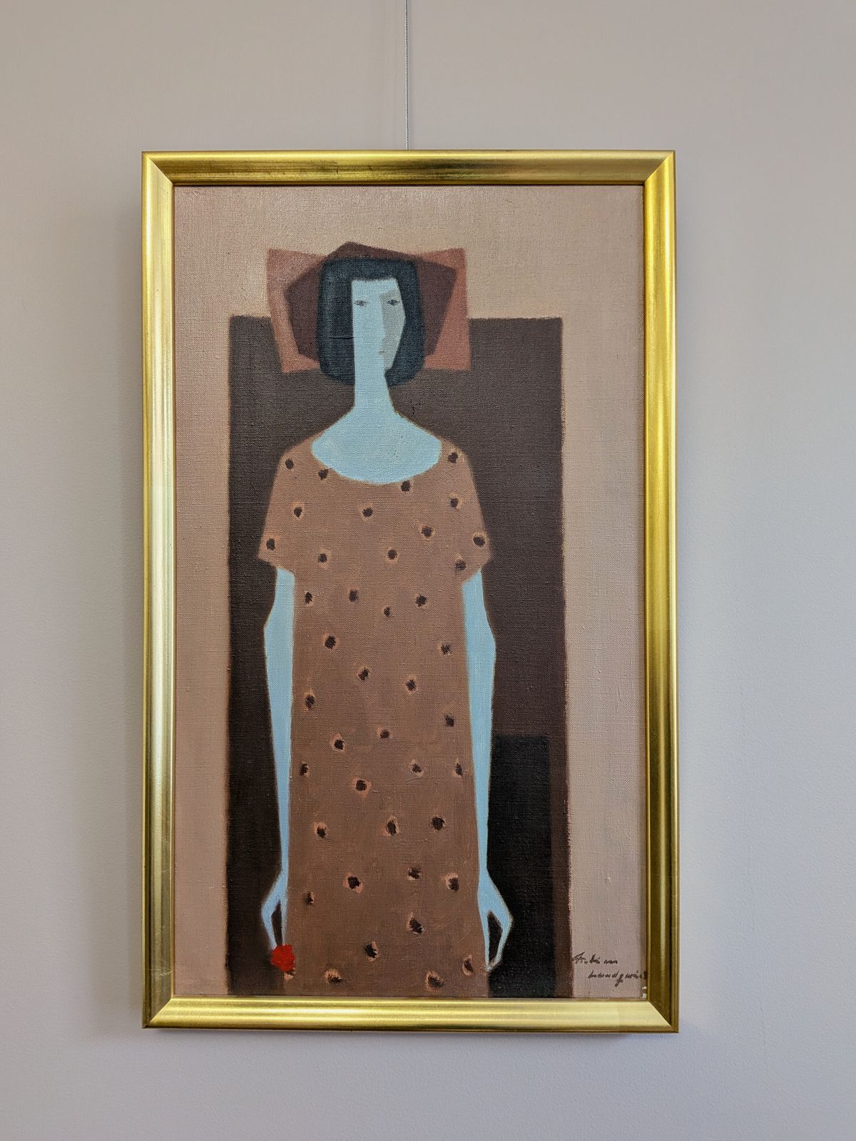 Vrouw Met Een Rode Bloem, Olieverfschilderij photo Kunst
