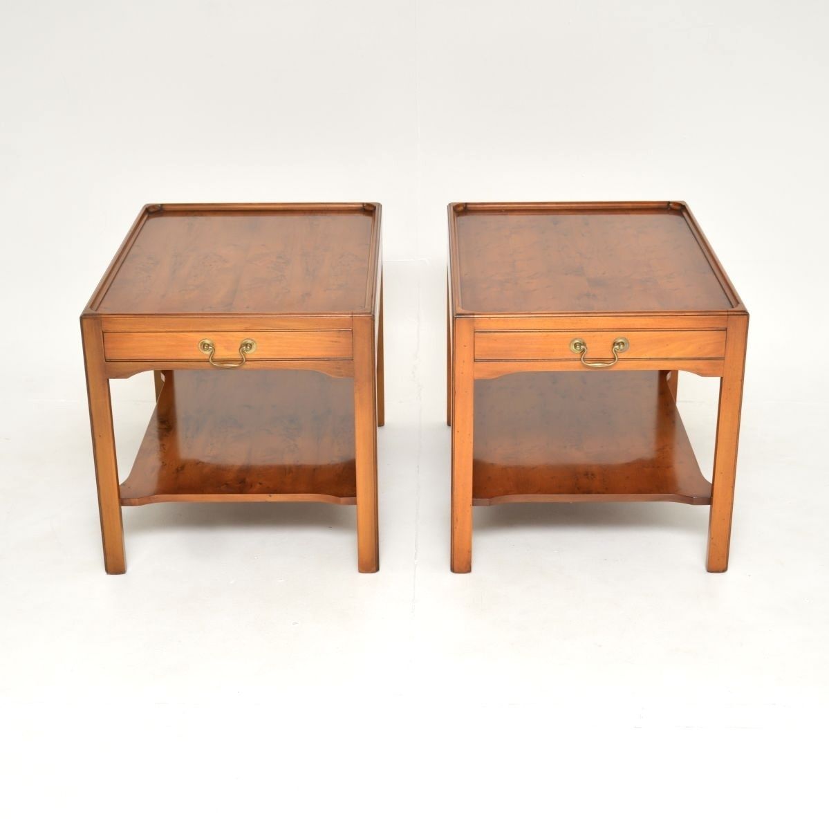 Pair Of Antique Georgian Style Yew Wood Side Tables photo furniture