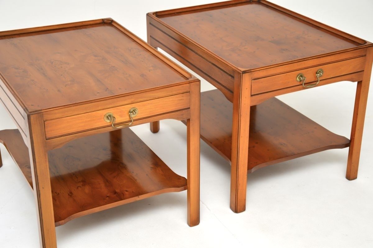 Pair Of Antique Georgian Style Yew Wood Side Tables photo buy