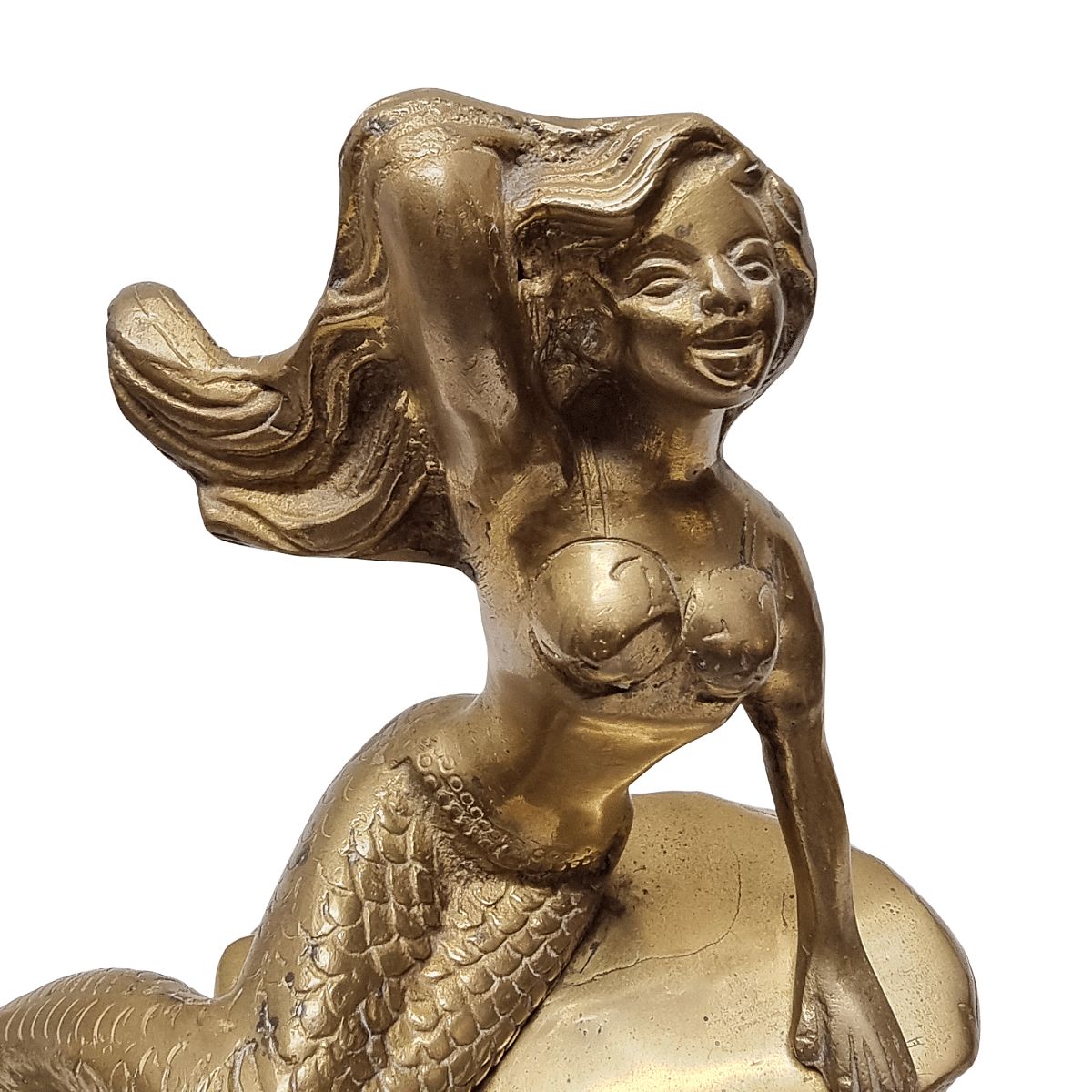Unique Vintage Mermaid Statue Made Of Solid Brass, 1970s photo vinterior