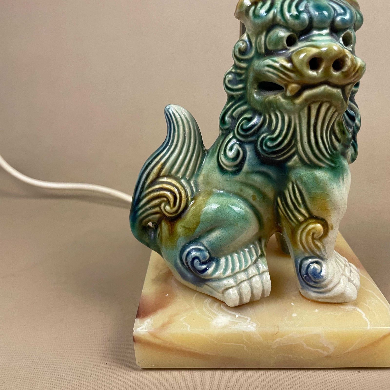 Oriental Lamp Bedside Table Light Green Blue Foo Dog Chinese Resin Onyx Marble Pattern Base Stand Ceramic Antique Classic Gold Brass Metal photo 145.0
