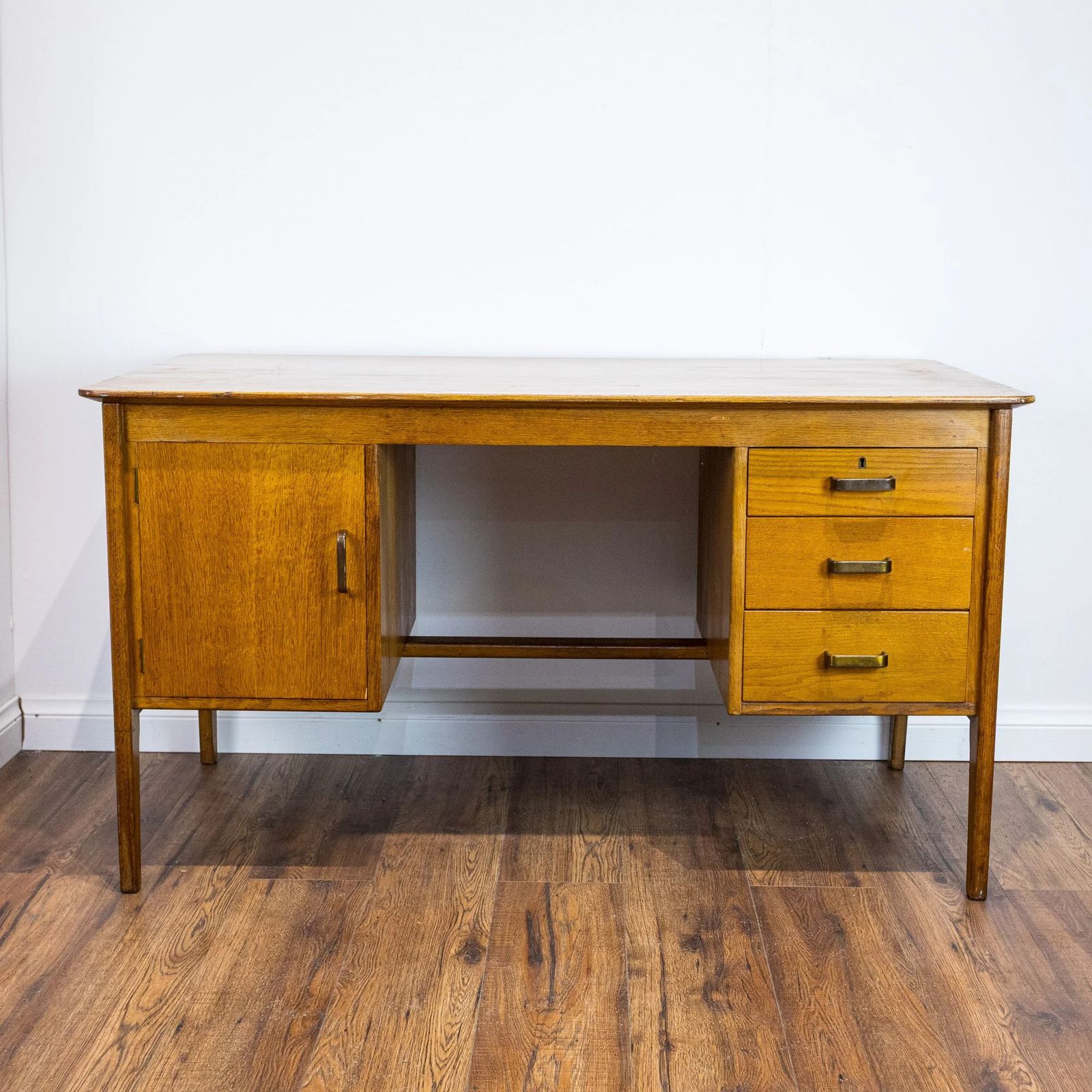 1950s Large Oak Office Pedestal Desk photo furniture