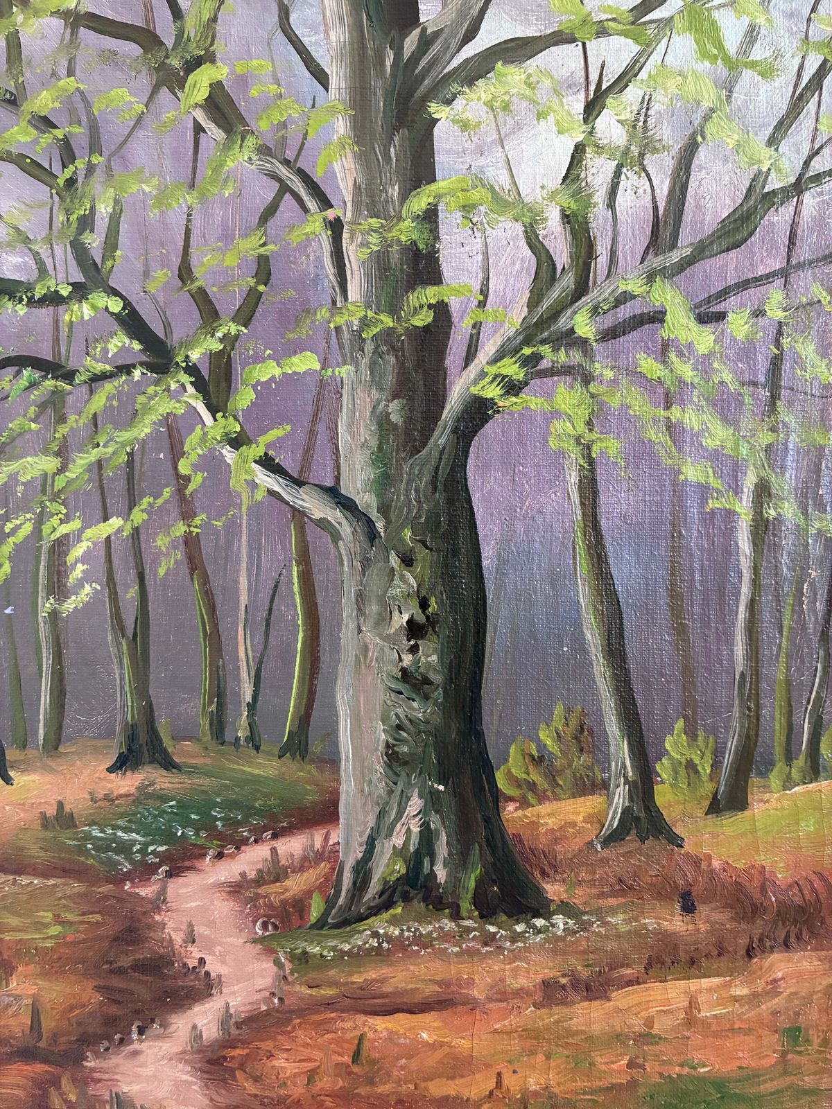 Peinture à l'huile vintage, paysage forestier, vers les années 1960 photo for sale