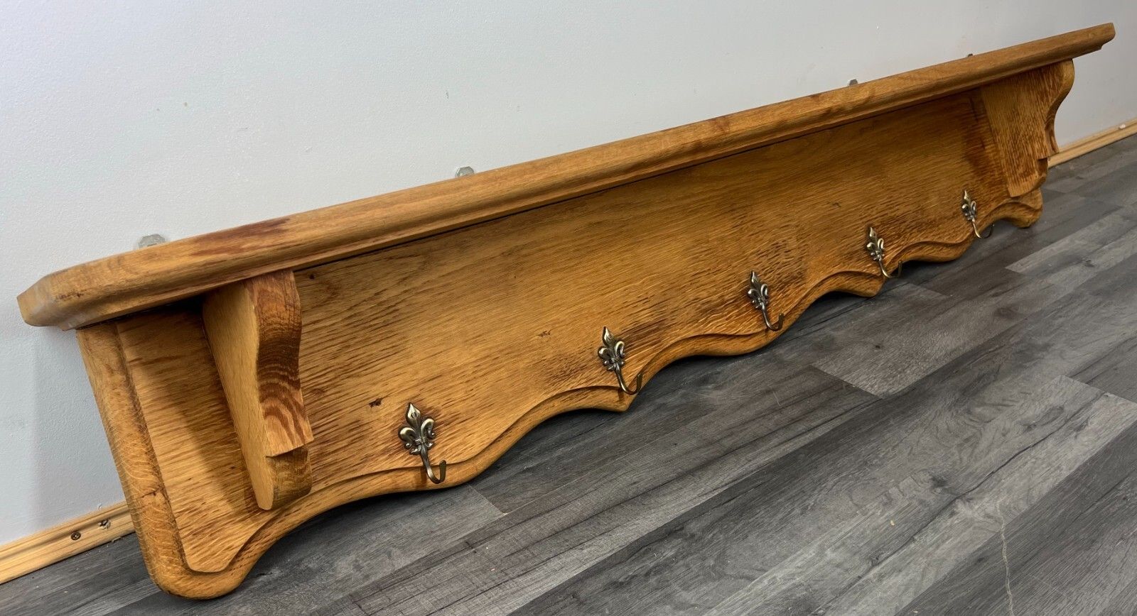 Coat Rack Antique French Oak Wall Mounted 5 Hook Plate Rack Hanger Lot 3177