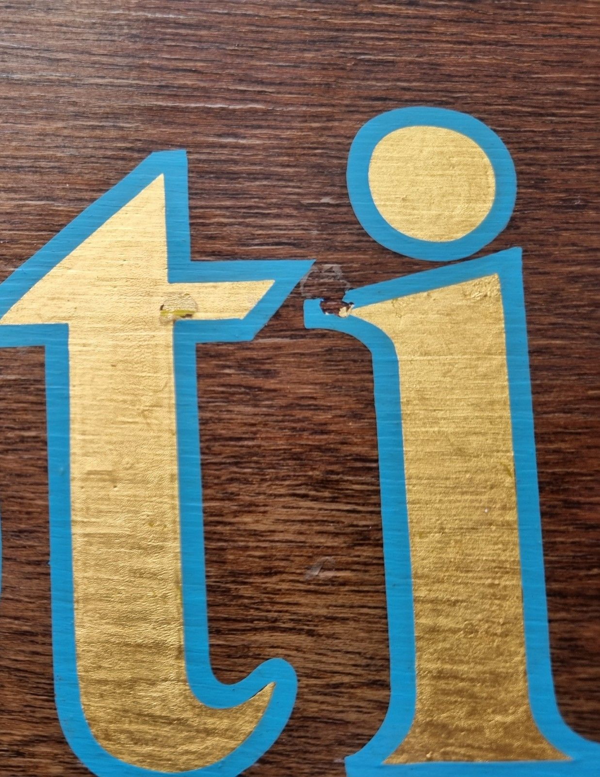 Vintage Oak Reception Sign Hand Painted / Stenciled Gold Blue 66cm X 29cm photo 83.0