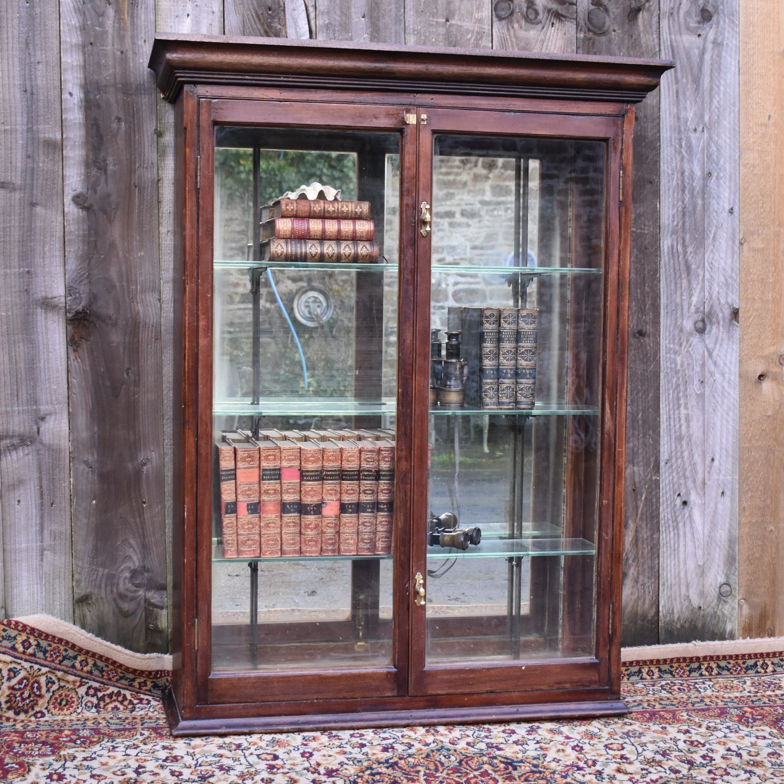 Antique Mahogany Museum Shop Glazed Display Kitchen Pantry Mirrored Cabinet photo furniture