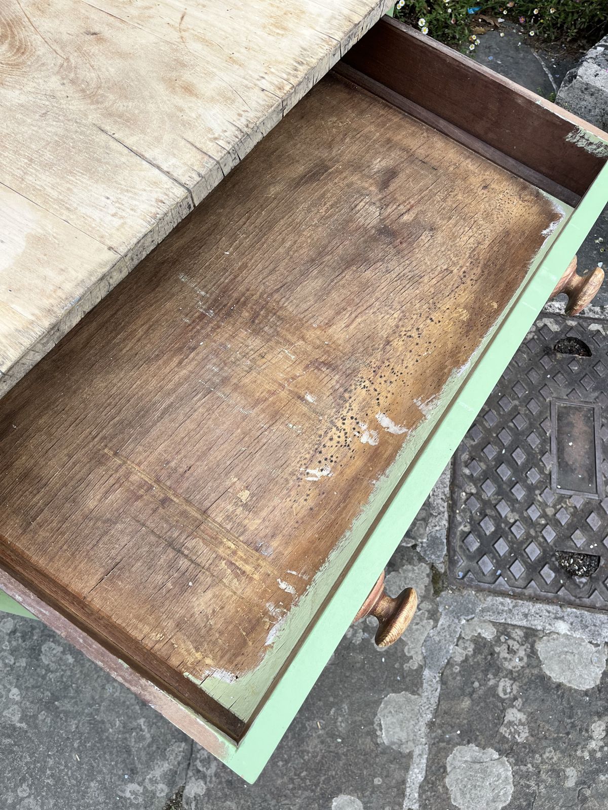Victorian Pine Farmhouse Table Painted Green photo vinterior