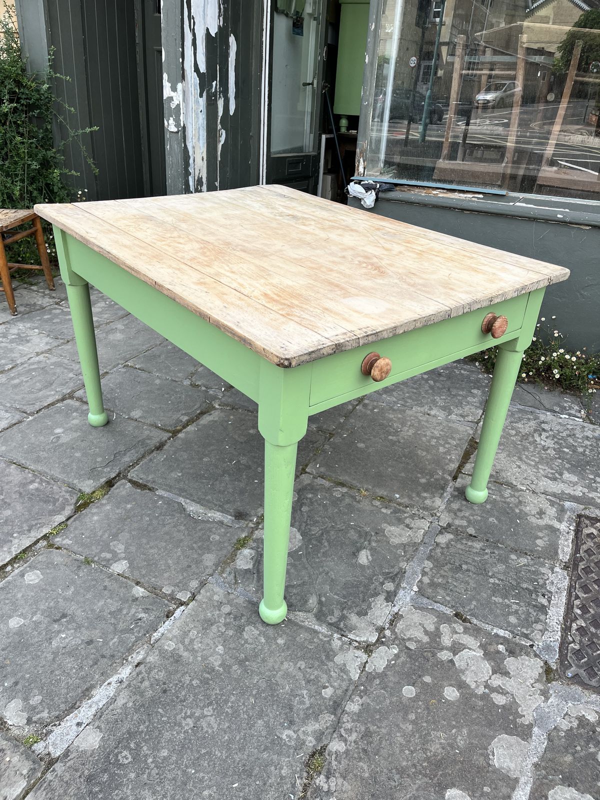 Victorian Pine Farmhouse Table Painted Green