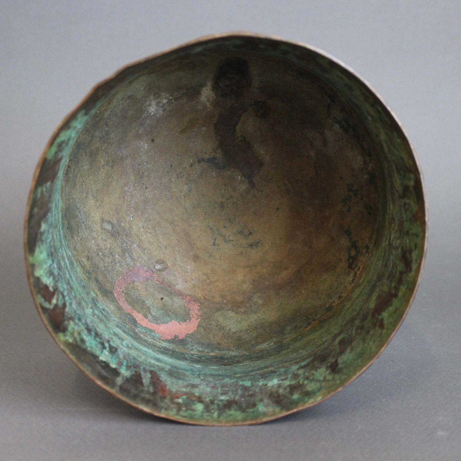 photo for sale Hammered Copper Cachepot With Ancestral Face Frieze By Graziella Laffi