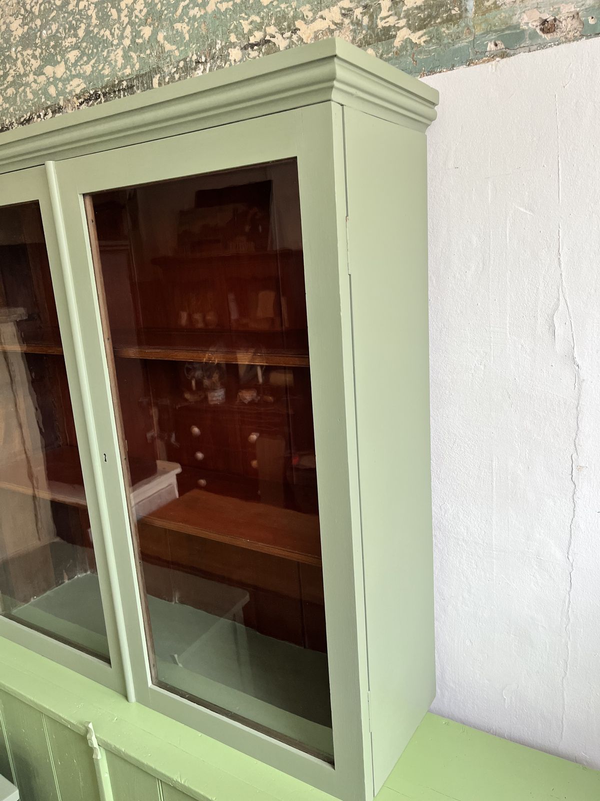 Victorian Green Painted Wall Cabinet With Glass Doors photo furniture