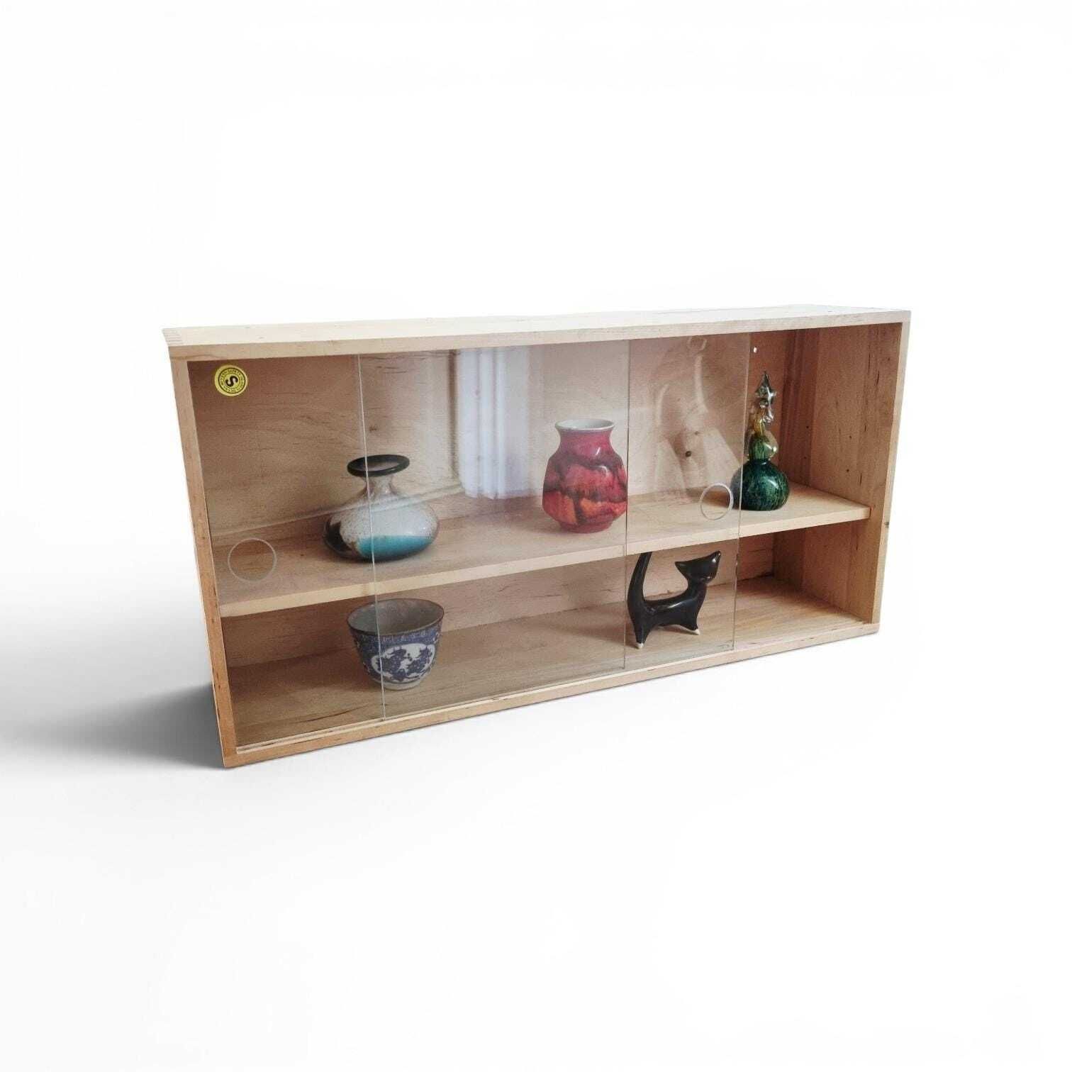 Vintage Ikea Blonde Wood Small Mcm Wall Cabinet With Sliding Glass Doors photo Furniture
