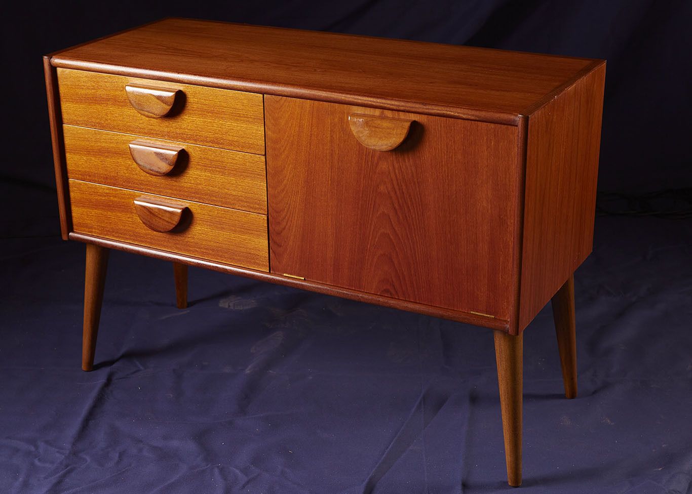 Mid Century 1970s White And Newton Burmese Teak Small Sideboard   – Custom Height Options