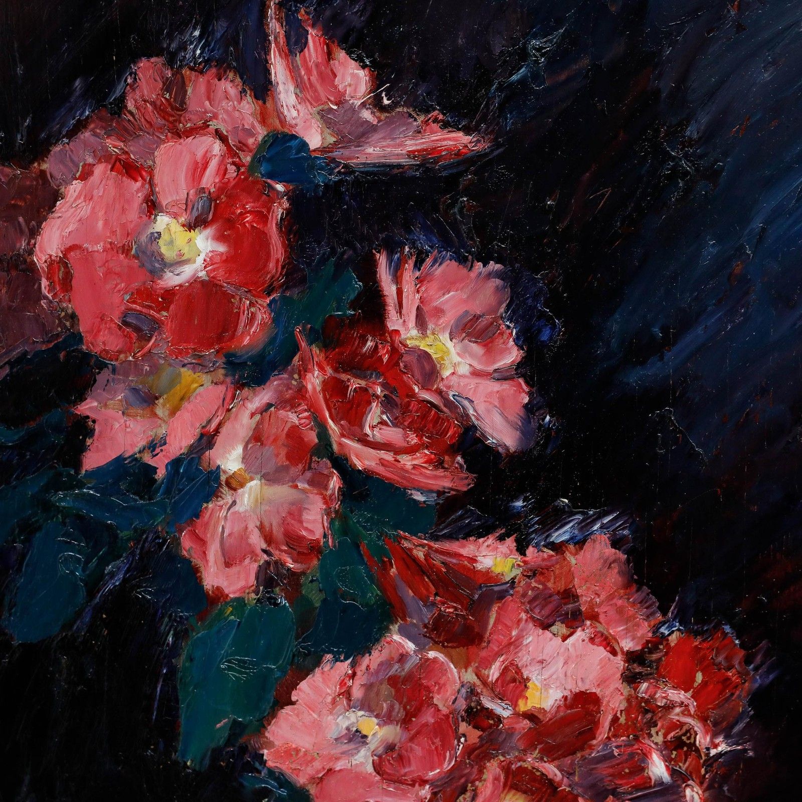 Framed 20th Century Oil Pink Flowers In A Jug photo vinterior