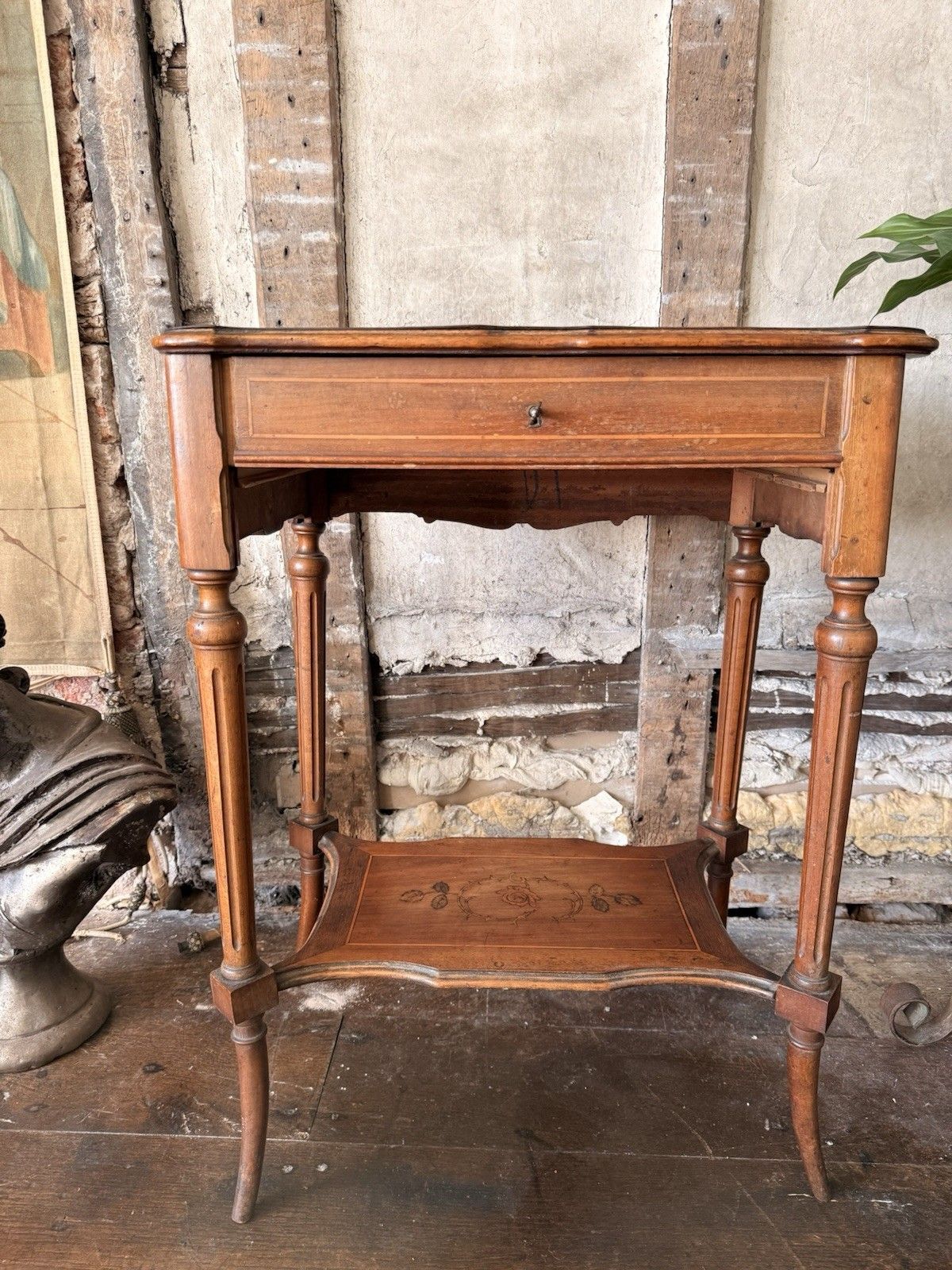 Antique French Inlaid Marquetry Mirror Dressing Table Side Table photo furniture