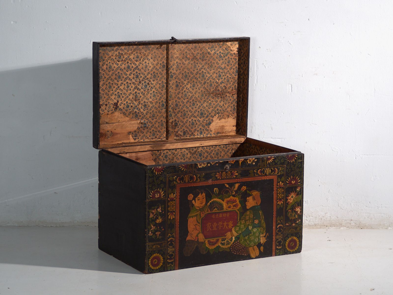 Antique Painted Trunk In Pine Wood – China, Circa 1900 photo for sale