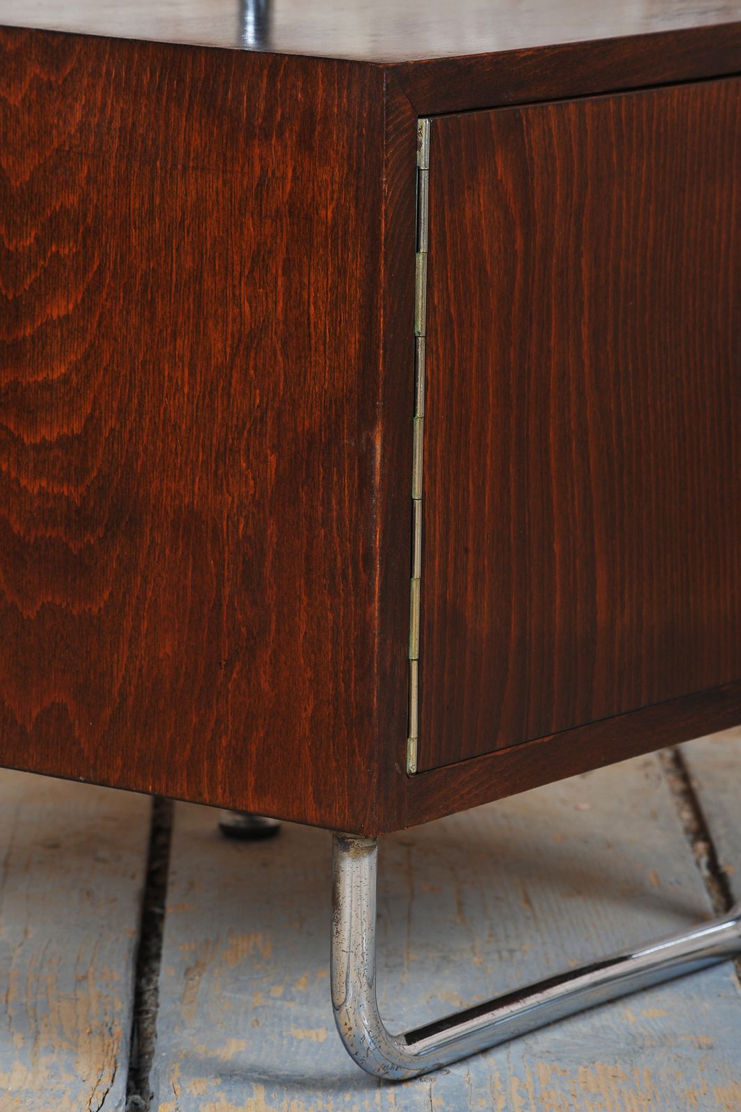 Pair Of Restored Bauhaus Bedside Tables, Beech, Maple, Chrome, Czech, 1930s photo vintage