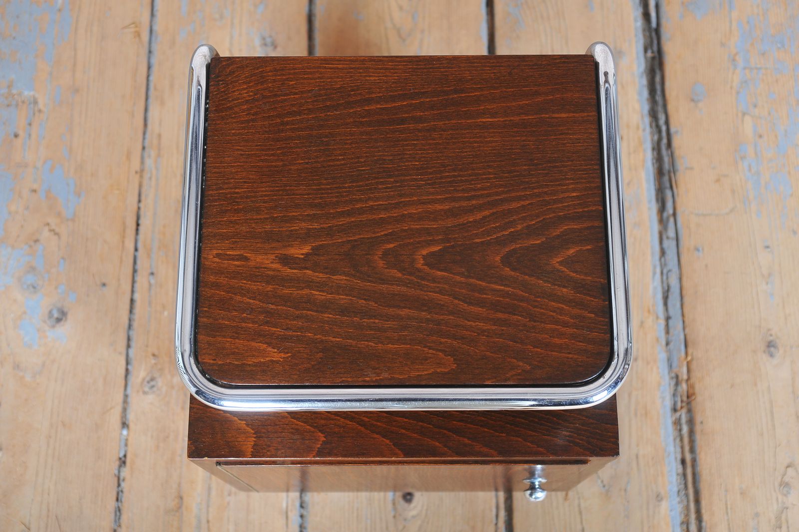 photo vinterior Pair Of Restored Bauhaus Bedside Tables, Beech, Maple, Chrome, Czech, 1930s