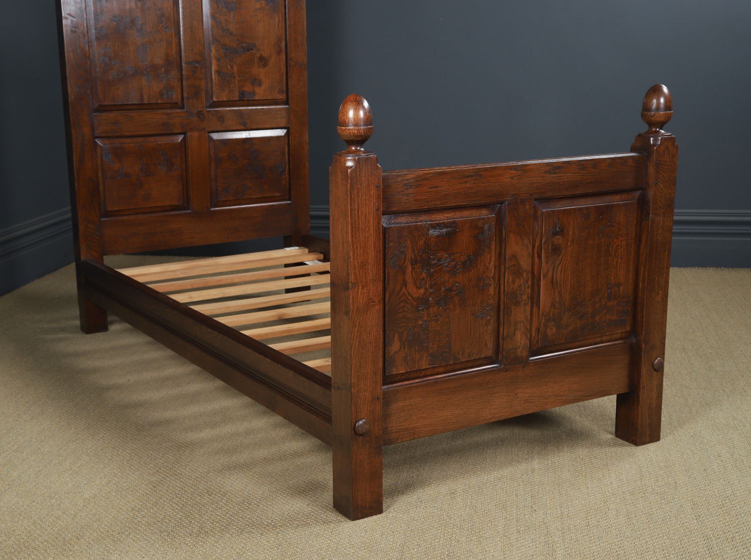 photo buy English 17th Century Style Pair Of Figured Oak 3ft Single Beds (Circa 1980)