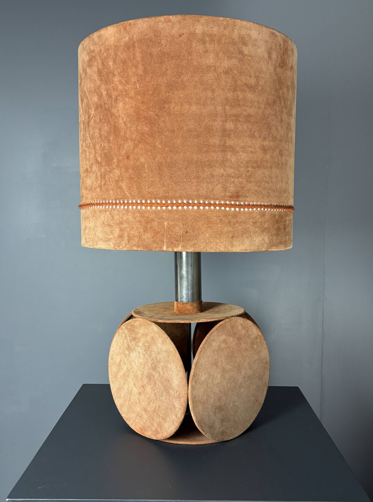 Midcentury Xl ( 82 Cm ) Imposing Terracotta Suede Table Lamp. 1970s photo buy