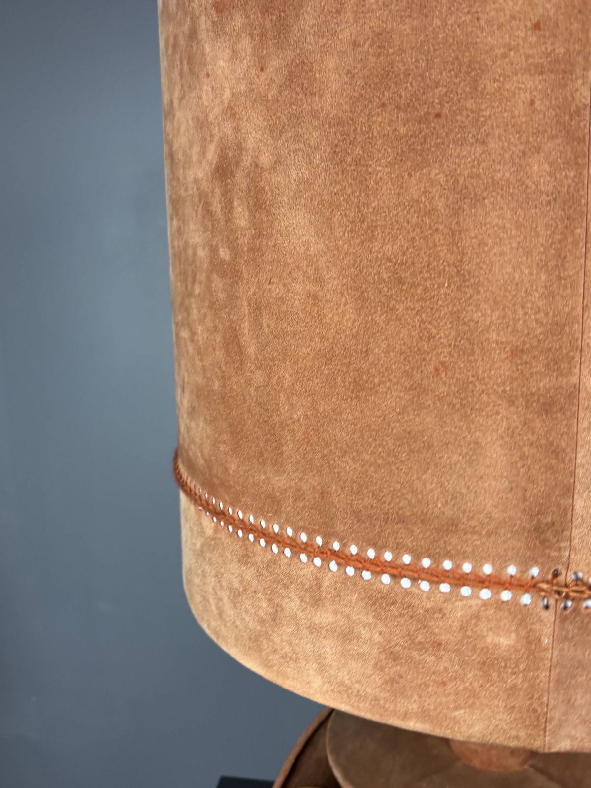 Midcentury Xl ( 82 Cm ) Imposing Terracotta Suede Table Lamp. 1970s photo vintage