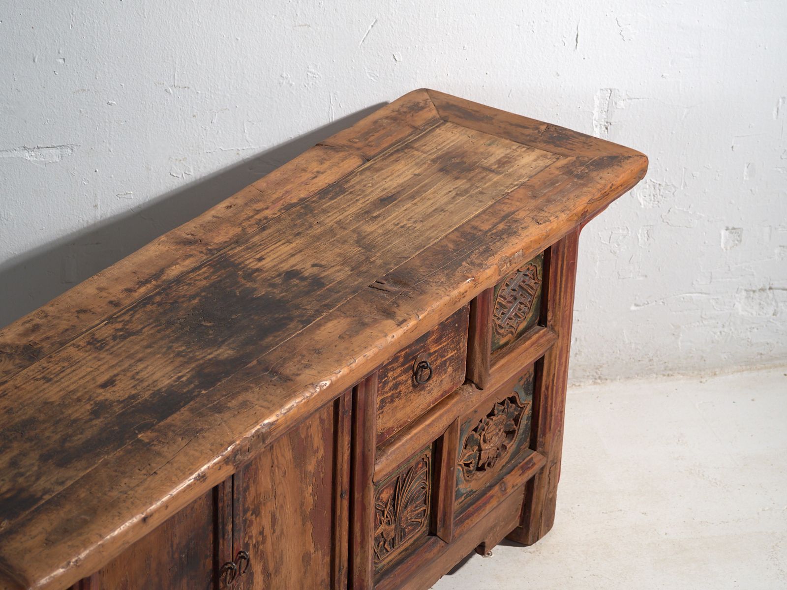 Antique Low Carved Sideboard In Elm Wood – China, Circa 1930 photo for sale