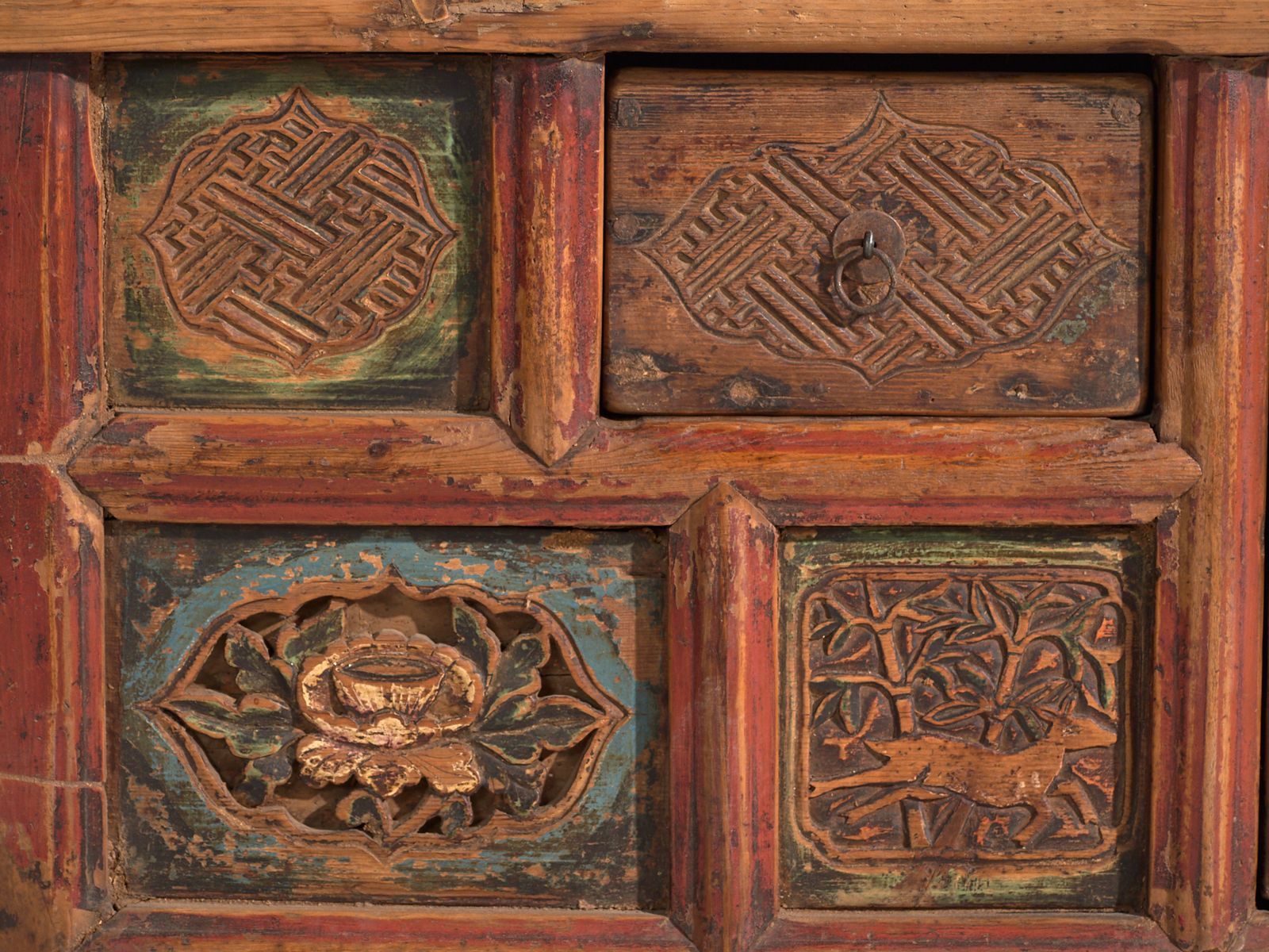 Antique Low Carved Sideboard In Elm Wood – China, Circa 1930 photo vintage