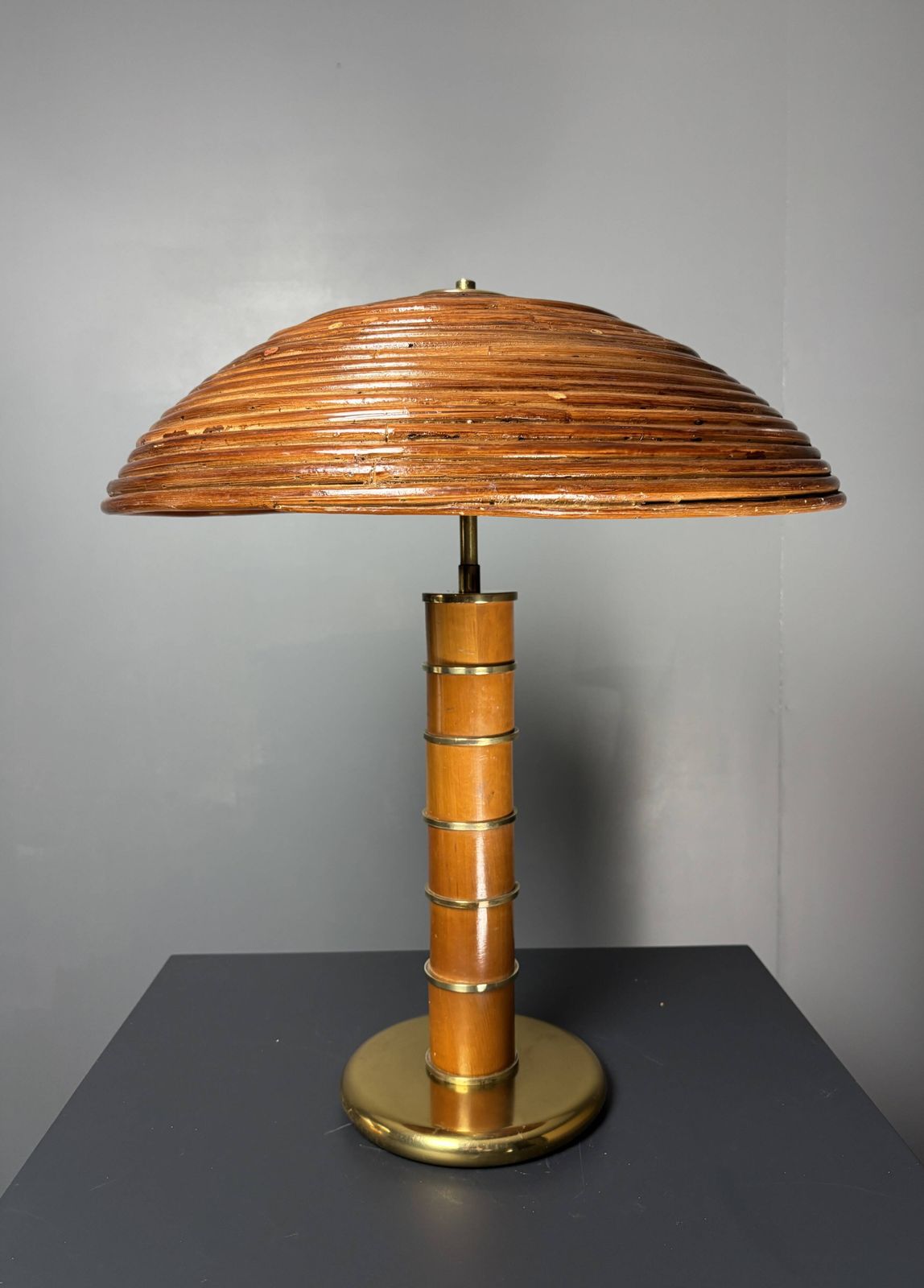 Midcentury Pencil Reed Rattan Bamboo And Brass Table Lamp, 1960s photo Lighting