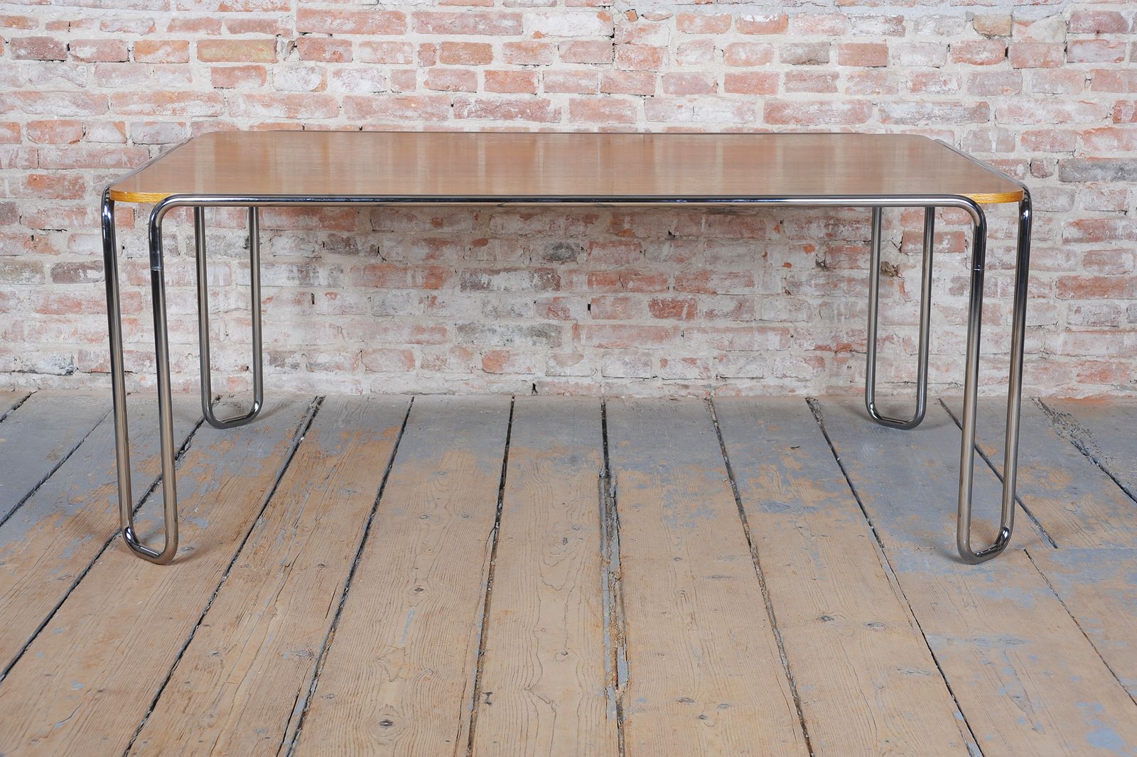 Restored Bauhaus Dining Table, By R. Slezák, Chrome, Polished Oak, Czech, 1930s photo furniture