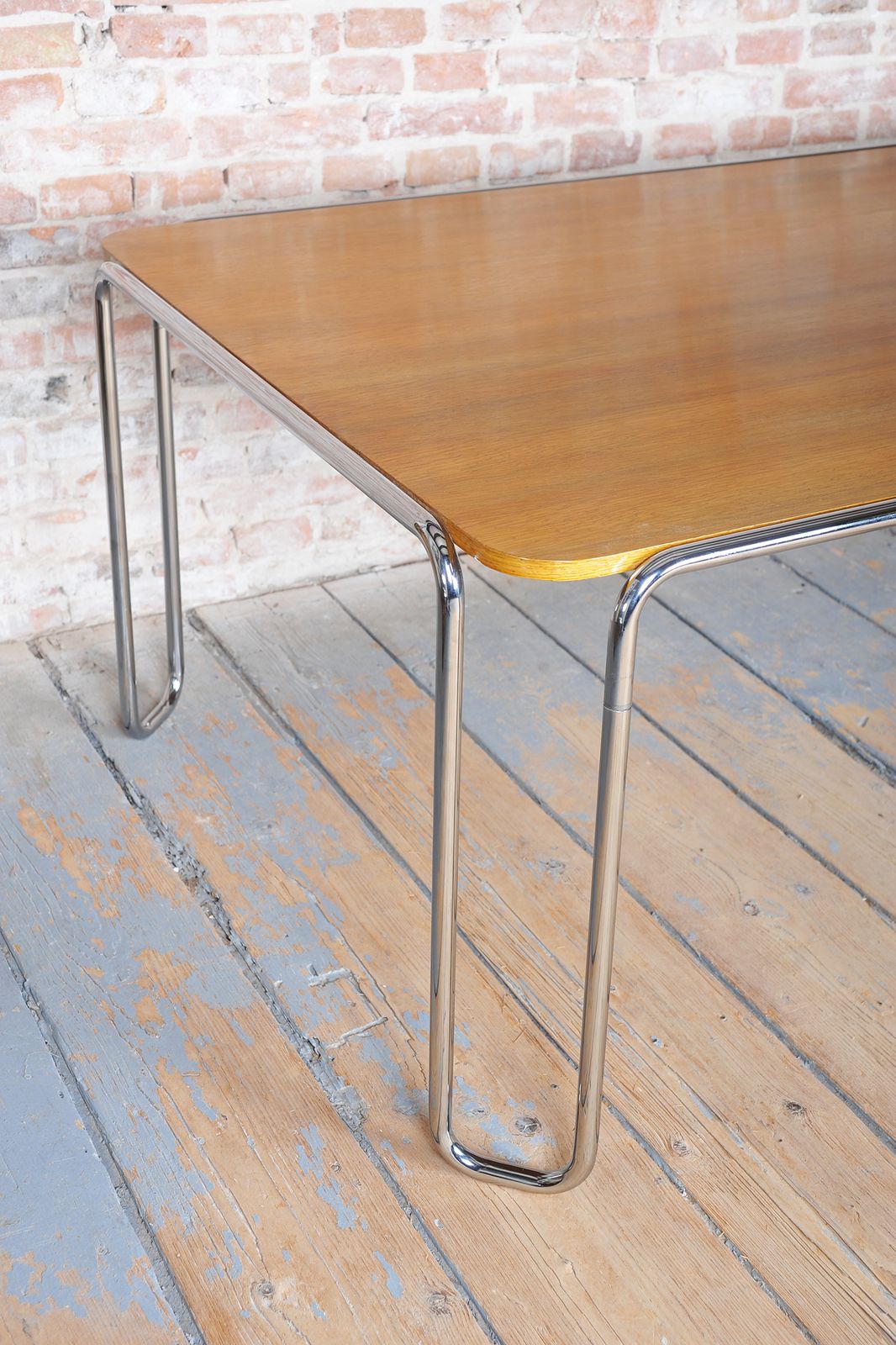Restored Bauhaus Dining Table, By R. Slezák, Chrome, Polished Oak, Czech, 1930s photo 2899.98