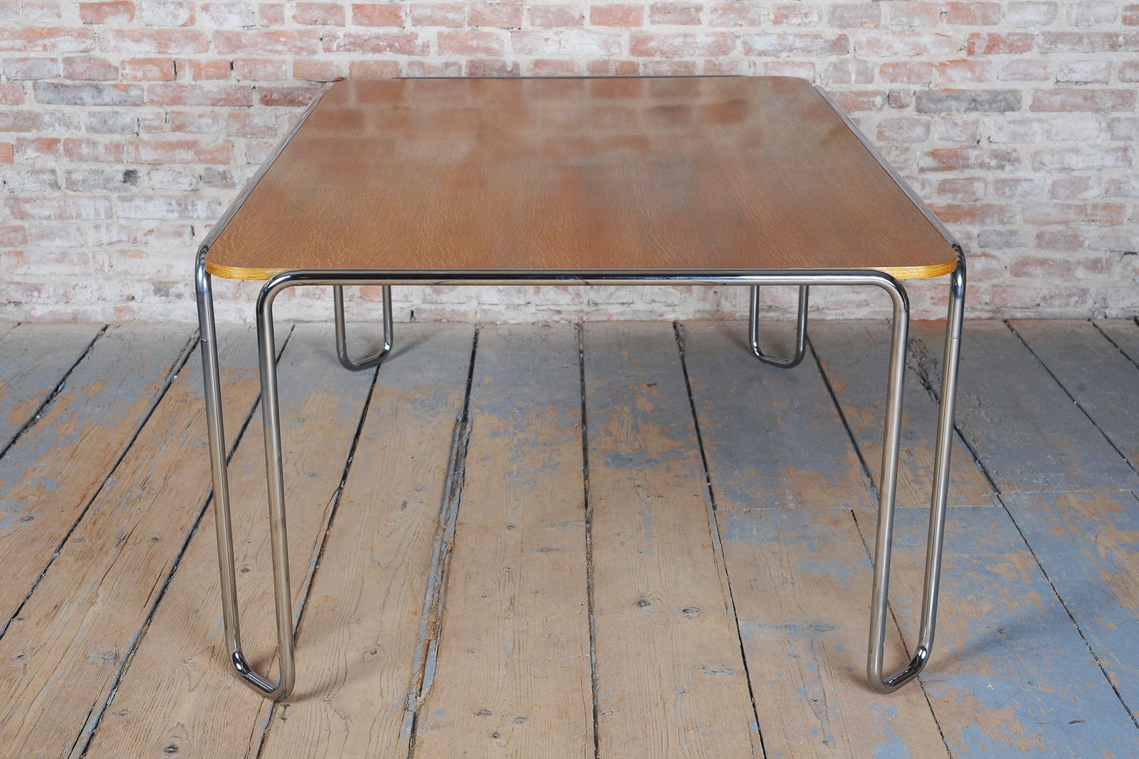 photo vinterior Restored Bauhaus Dining Table, By R. Slezák, Chrome, Polished Oak, Czech, 1930s