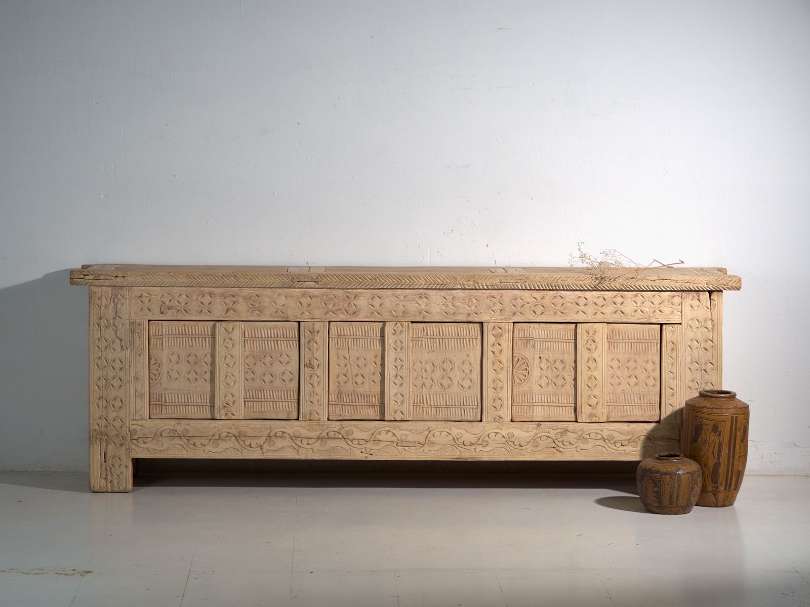 photo for sale Antique Carved Low Sideboard In Fir Wood – China, Circa 1930