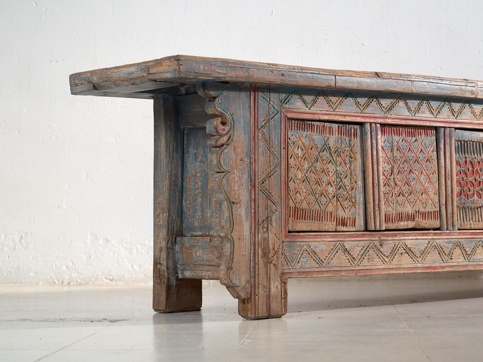 Antique Carved And Polychrome Low Sideboard In Fir Wood – China, Circa 1930 photo furniture