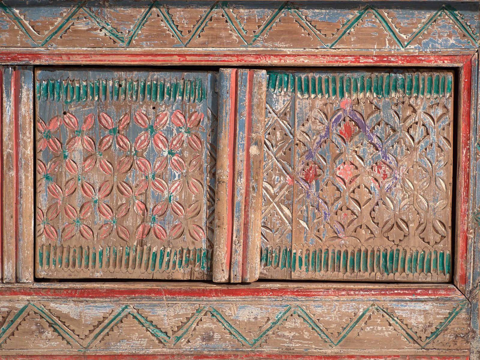 photo for sale Antique Carved And Polychrome Low Sideboard In Fir Wood – China, Circa 1930