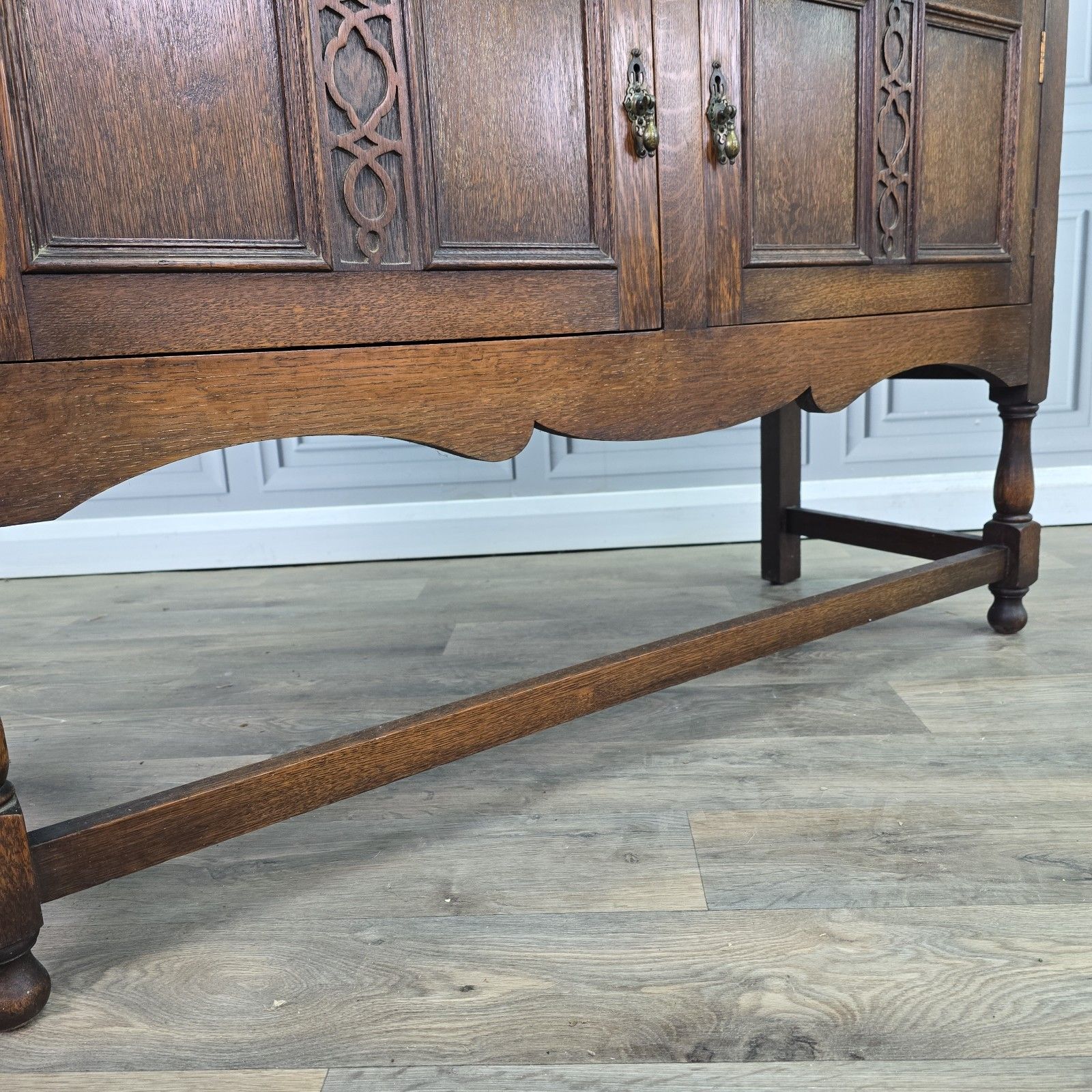 Antique Oak Sideboard Mirror Back Jacobean Revival Buffet Cabinet  Wood Cupboard photo Furniture