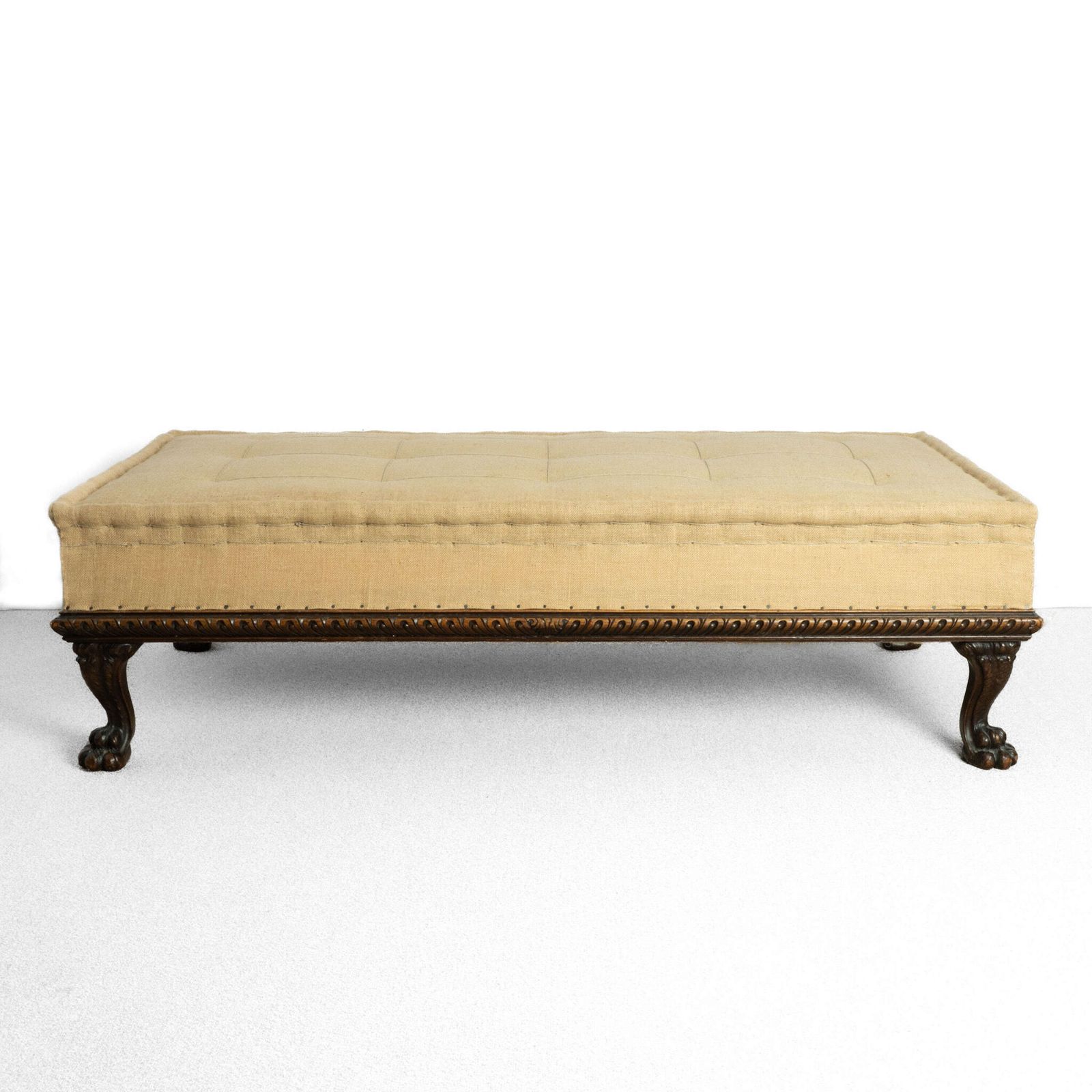 19th Century Large Italian Walnut Upholstered Footstool photo furniture
