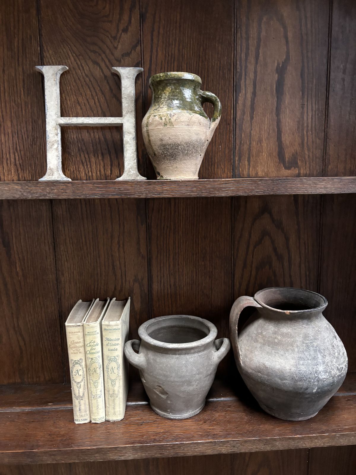 Large Antique Solid Oak Wall Mounted Shelving Unit photo vinterior