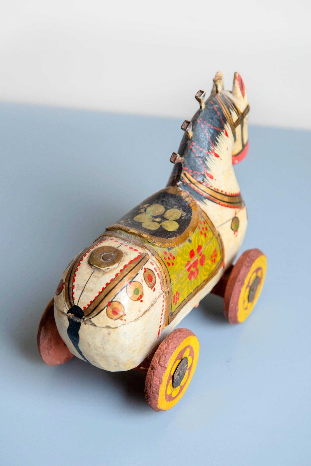Antique Indian Wooden Horse Box On Wheels   Hand Painted Rajasthani Folk Art Trinket Box photo buy