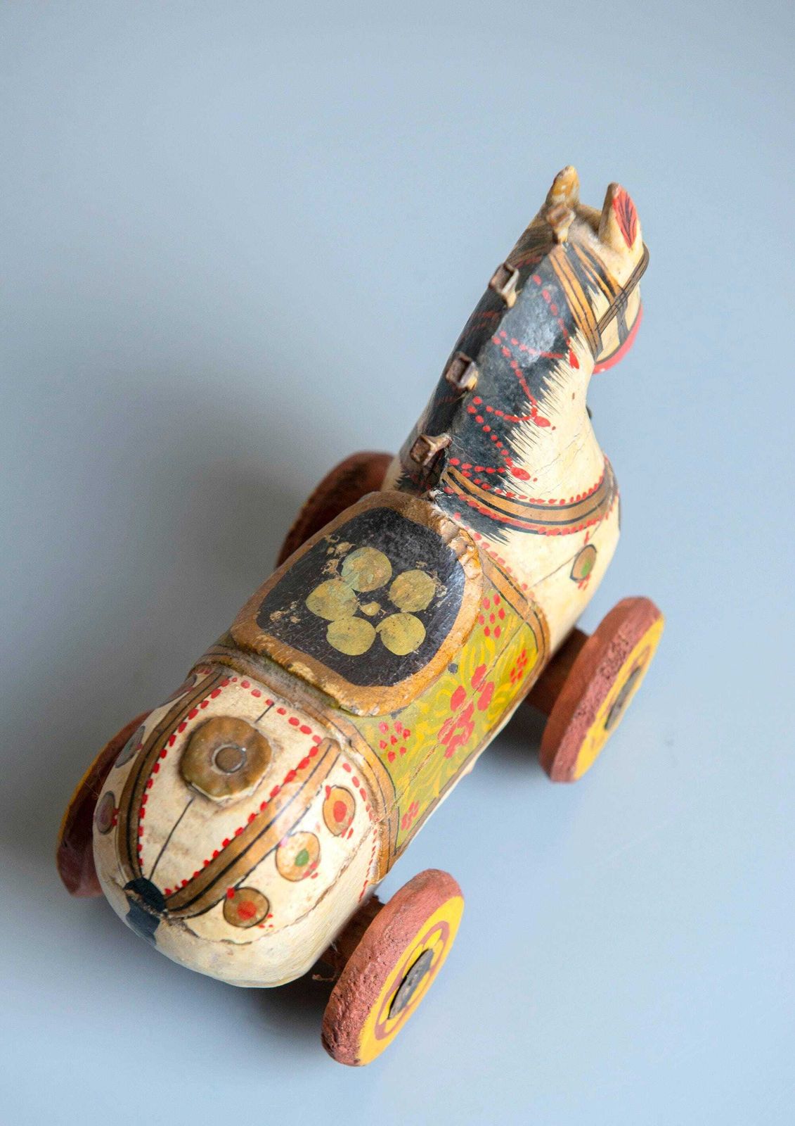 photo for sale Antique Indian Wooden Horse Box On Wheels   Hand Painted Rajasthani Folk Art Trinket Box