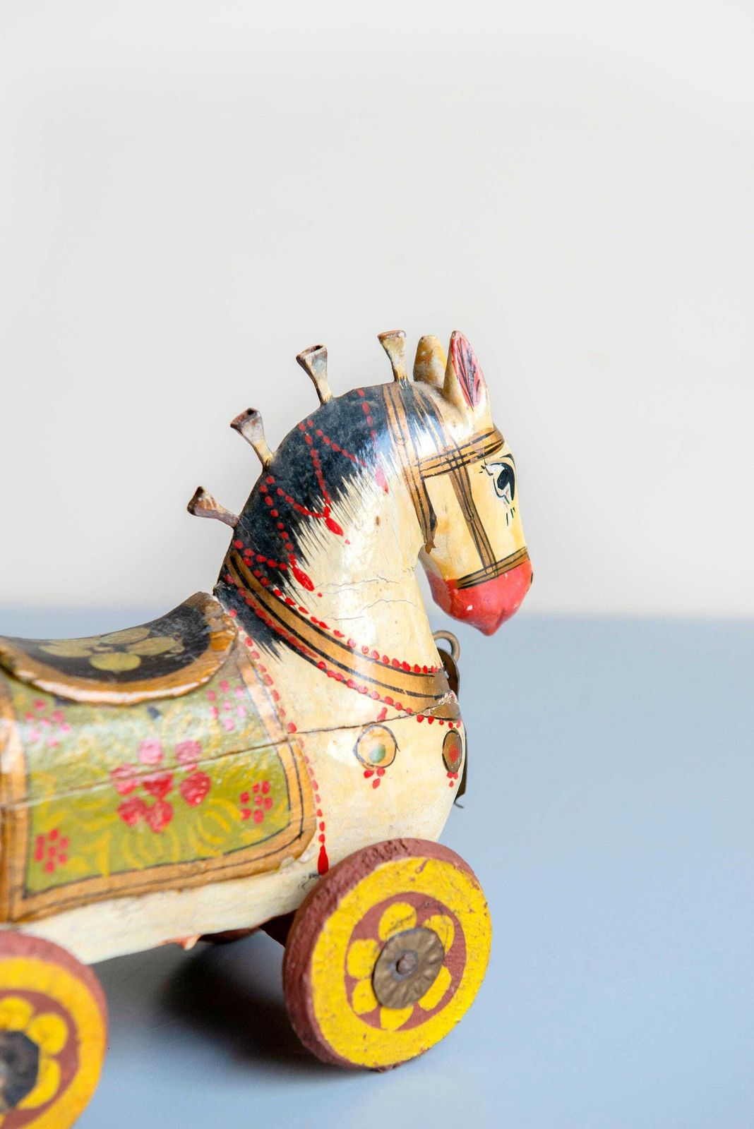 Home Decor Antique Indian Wooden Horse Box On Wheels   Hand Painted Rajasthani Folk Art Trinket Box photo