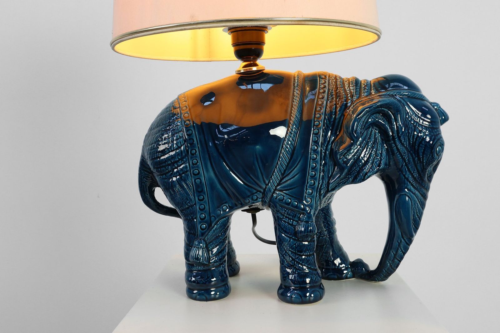 Hollywood Regency Blue Elephant Ceramic Table Lamp, Belgium, 1970s photo 1658.0