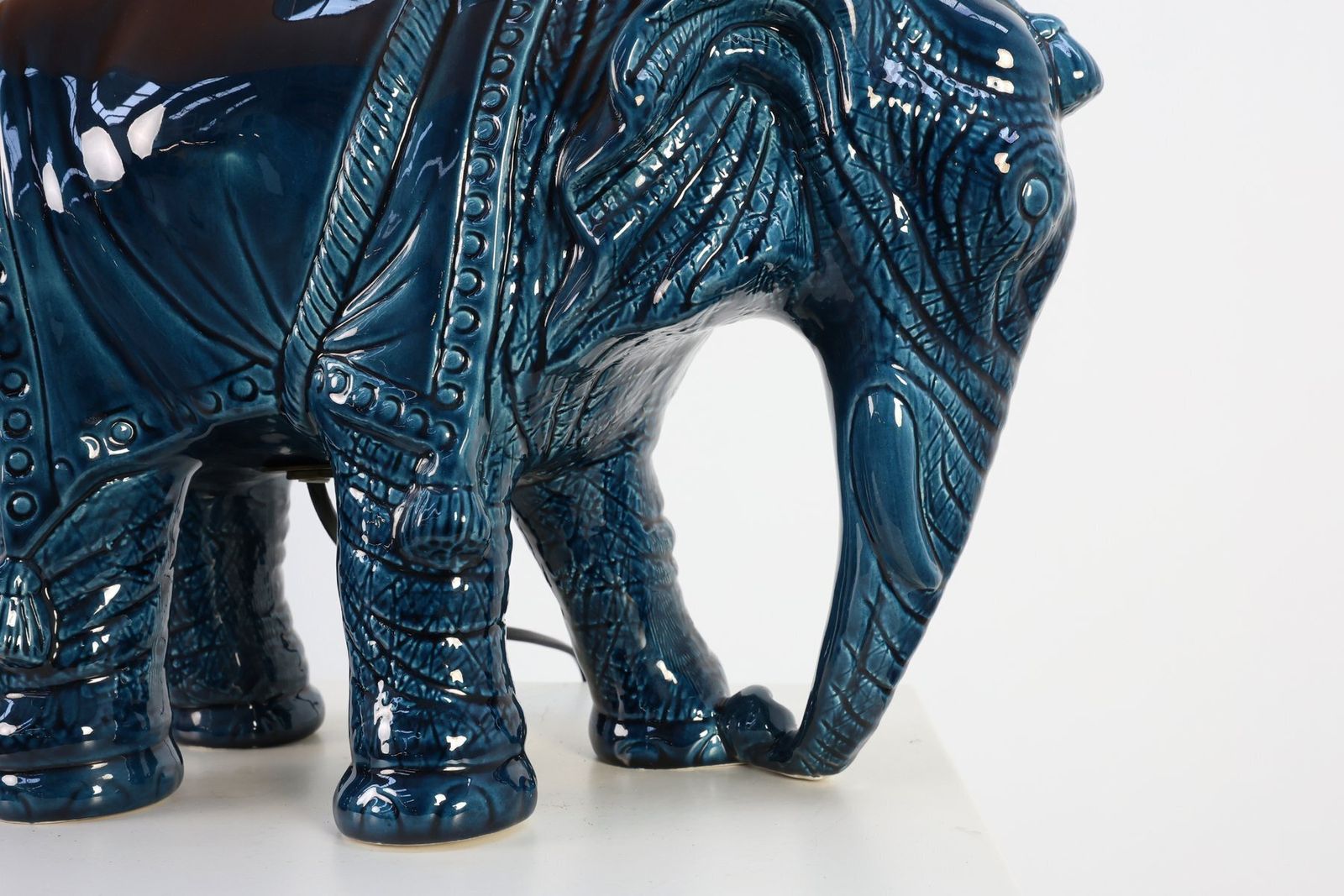 Lighting Hollywood Regency Blue Elephant Ceramic Table Lamp, Belgium, 1970s photo