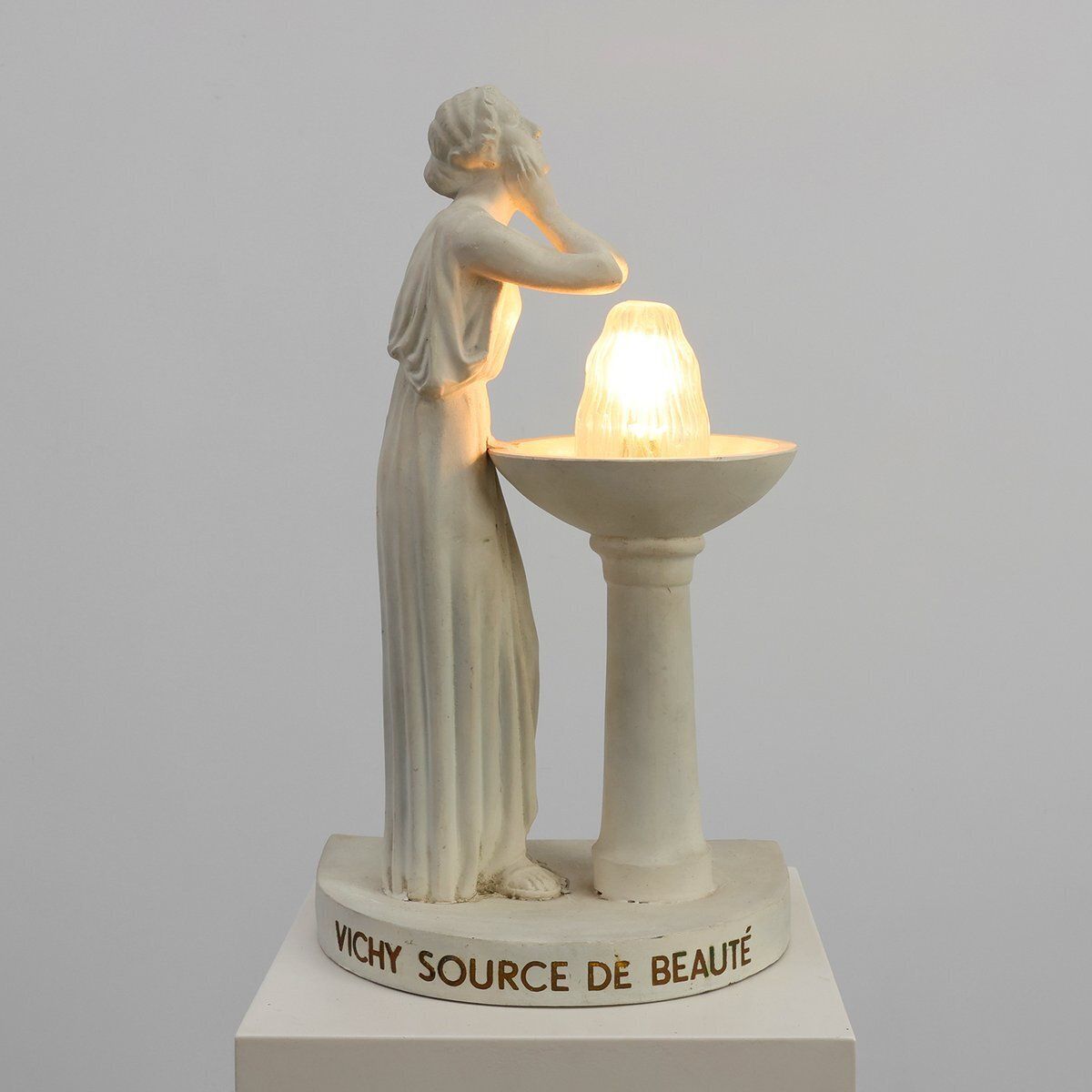 Art Deco Vichy Advertising Lamp In Plaster, Belgium, 1930s