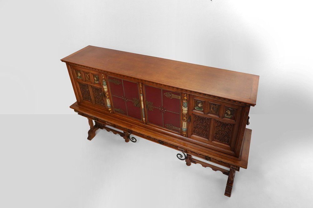 photo vintage 20th Century Baroque Carved Sideboard, Spain, 1950
